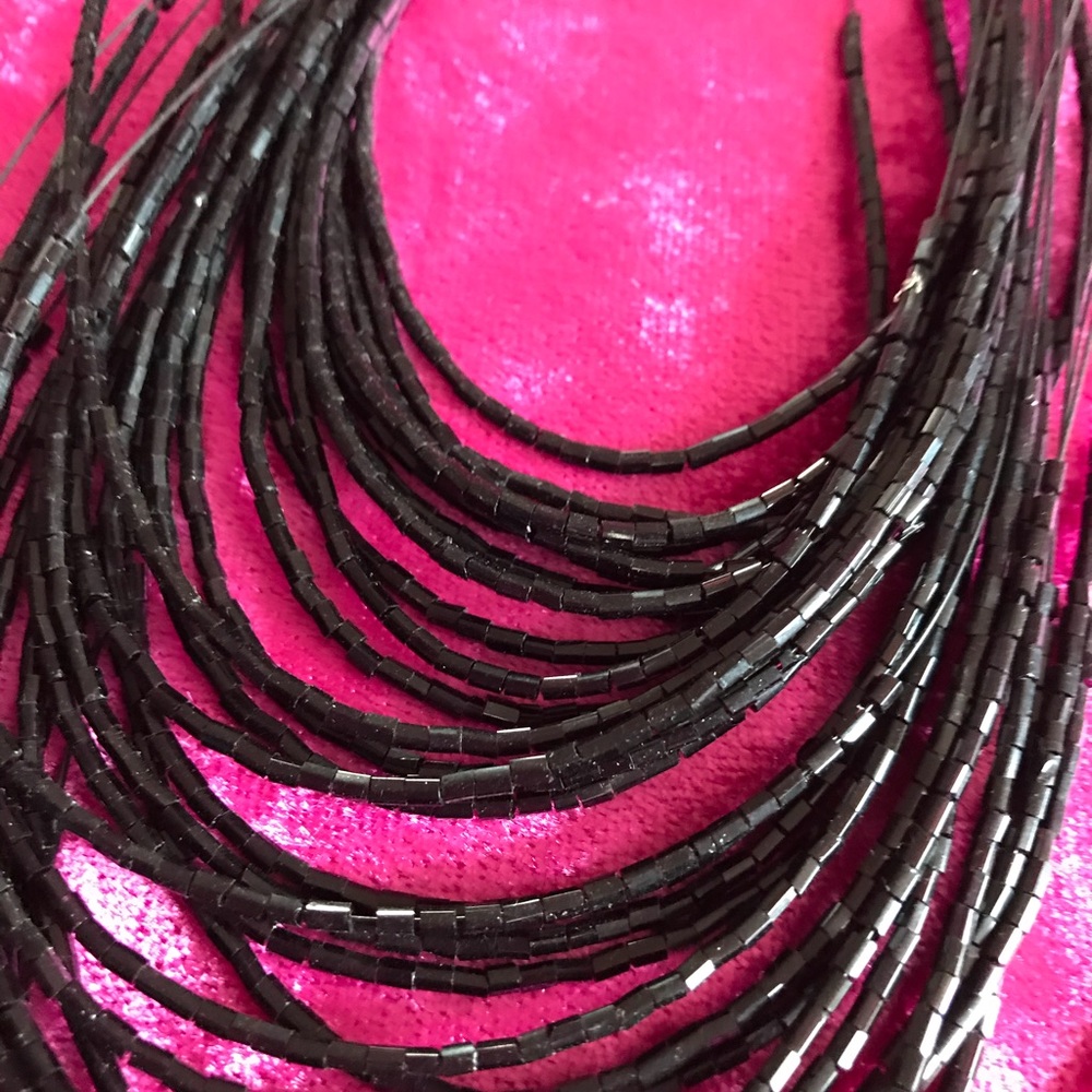 Black Multi String Bead Necklace - image 2